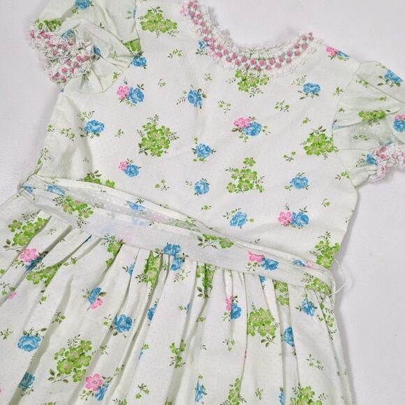 Vintage Handmade Dress Girls Size 6/7 Midi Maxi Floral Swiss Dot Boho - Picture 2 of 5